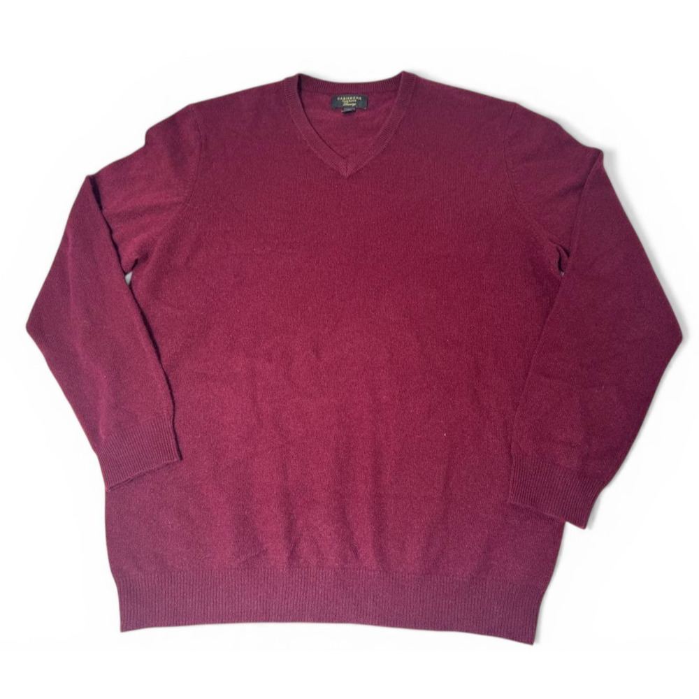 Club Room Cashmere Sweater Men XL Burgundy V Neck 100% Cashmere Pullover